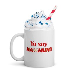 Taza blanca brillante "Yo soy MAXMUND" letra roja