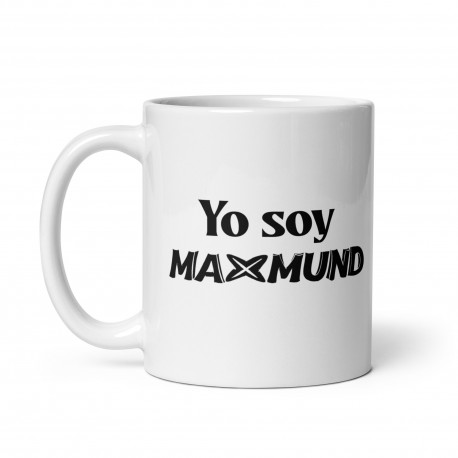 Taza blanca brillante YO SOY MAXMUND letras negras