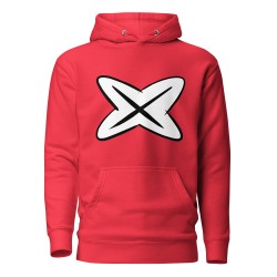 Sudadera roja con capucha unisex símbolo MAXMUND blanco-negro