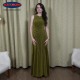Vestido de punto brillante sin mangas dorado maxi