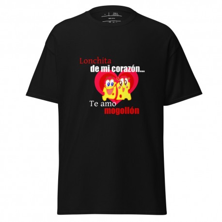 Camiseta clásica unisex negra LONCHAS DE QUESO San Valentín