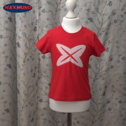 Camiseta unisex infantil roja con logo blanco
